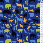 állatok - colored animals in cobalt - mintás elasztikus méteráru