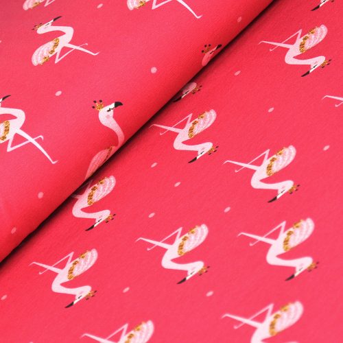 flamingos on pink - mintás elasztikus méteráru