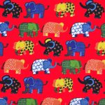 elefántok piroson - mintás pamut jersey méteráru