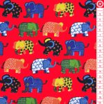 elefántok piroson - mintás pamut jersey méteráru