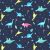 dinoszaurusz - dinos on navy - mintás jersey méteráru