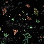 világűr - neon space on black - mintás jersey méteráru