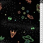 világűr - neon space on black - mintás jersey méteráru