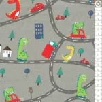 autók & dinók -mintás jersey méteráru - road map on grey