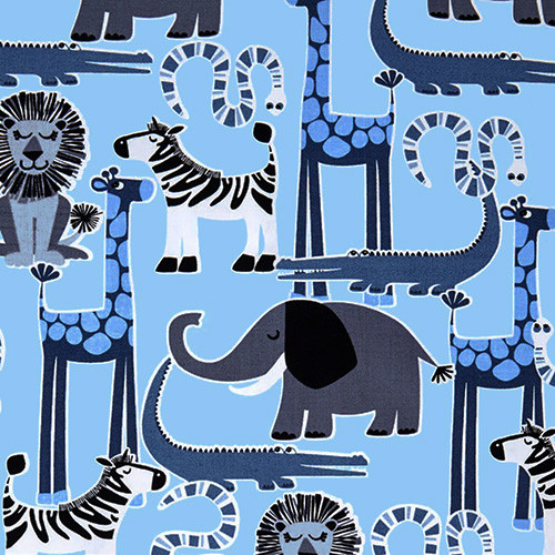 safari friends in blue - designer pamut méteráru
