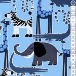 safari friends in blue - designer pamut méteráru