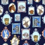 little animals portraits in navy - designer pamut méteráru