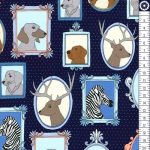 little animals portraits in navy - designer pamut méteráru