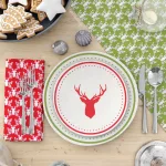 rustique winter - bucks and boughs in cranberry - designer pamut méteráru