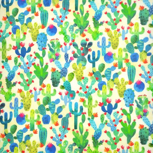 kaktusz - la vida loca - cactus garden in yellow - designer pamut méteráru