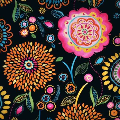 happy day - floral wonderland in black - designer pamut méteráru