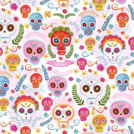   koponya - la vida loca - sugar skulls in blush - designer pamut méteráru