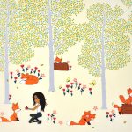 rókás bordűr (curiosity - fox border in cream) - designer pamutvászon dupla bordűrös méteráru