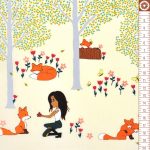 rókás bordűr (curiosity - fox border in cream) - designer pamutvászon dupla bordűrös méteráru