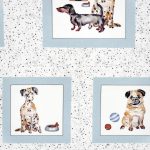 kutya portré - paws up! - pooch portraits in blue - designer pamutvászon méteráru