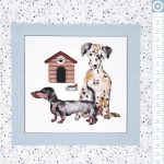 kutya portré - paws up! - pooch portraits in blue - designer pamutvászon méteráru