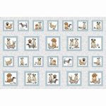 kutya portré - paws up! - pooch portraits in blue - designer pamutvászon méteráru