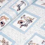 kutya portré - paws up! - pooch portraits in blue - designer pamutvászon méteráru