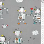 robot - you turn me on - robots in steel - designer pamutvászon méteráru