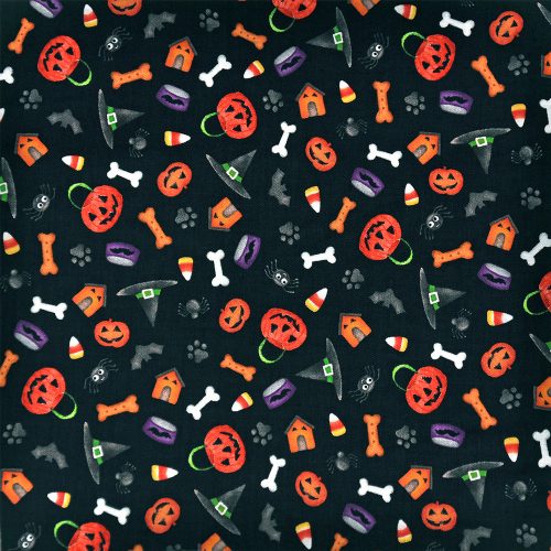 halloween tökök - howl-o-ween - paw-ty time in black - designer pamutvászon méteráru