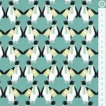 pingvin - holiday surprise - penguins in green - designer pamutvászon méteráru