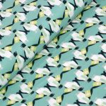 pingvin - holiday surprise - penguins in green - designer pamutvászon méteráru