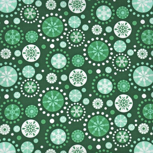 fall into winter - snowflakes in green - designer pamutvászon méteráru