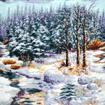 havas erdő - snowy woods in winter - designer pamutvászon méteráru