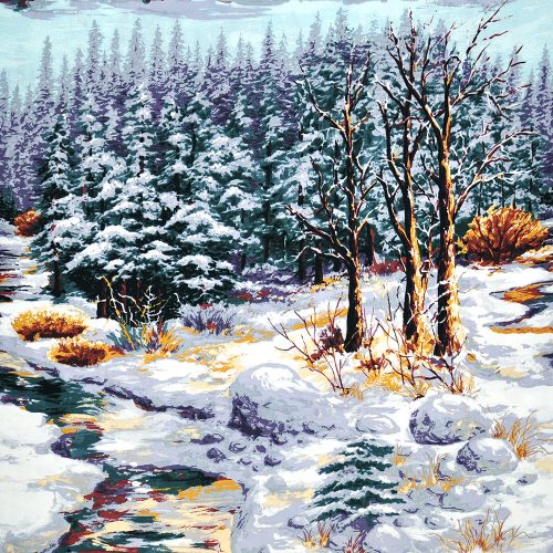 havas erdő - snowy woods in winter - designer pamutvászon méteráru