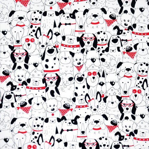 kutyák fehéren (bow-wow-wow - happy hounds in white) - designer pamutvászon méteráru