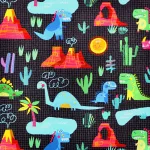dinoszaurusz - dino friends - dino parade on black - designer pamutvászon méteráru