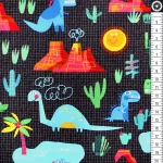 dinoszaurusz - dino friends - dino parade on black - designer pamutvászon méteráru