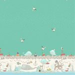 tenger, bálnák - make a splash - fish inn double border - dupla bordűrös designer pamutvászon méteráru