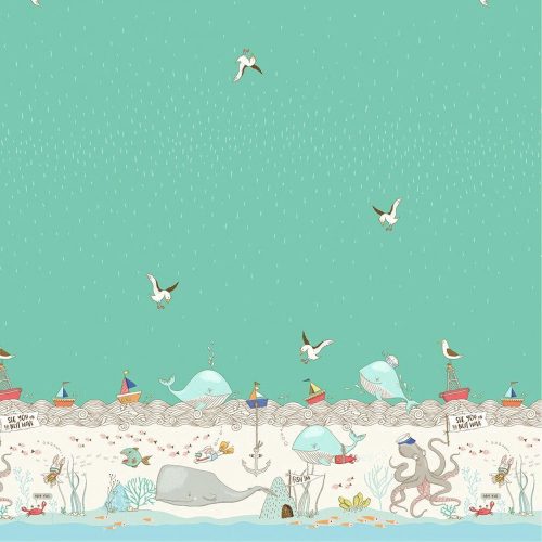 make a splash - fish inn double border - dupla bordűrös designer pamutvászon méteráru