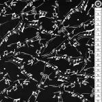 hangjegyek - melody in black - designer pamutvászon méteráru