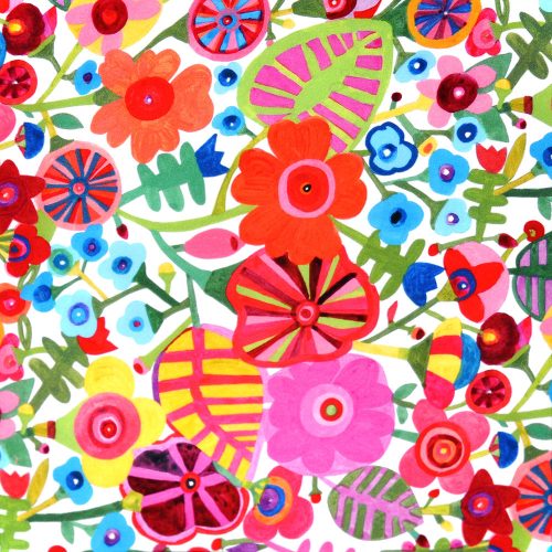 rajzolt virágok - rainbows and sunshine - bold and colorful in white - designer pamutvászon méteráru