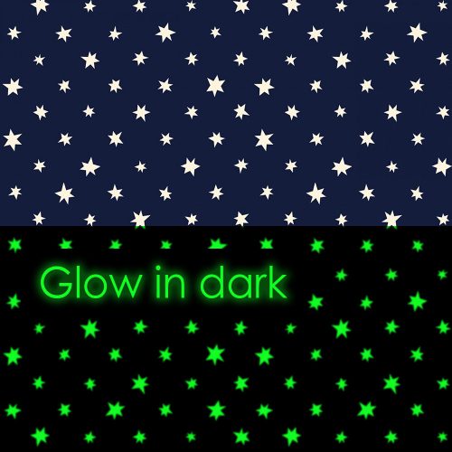 glow in the dark - I wish - stars in navy - designer pamut méteráru