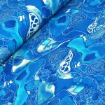 aura - coral flow in turquoise - designer pamutvászon méteráru