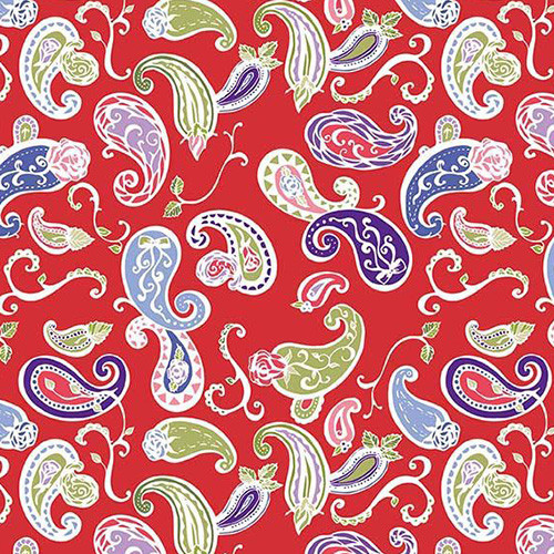 coming up roses - paisley in red - designer pamutvászon méteráru