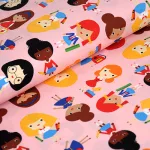 back to school - school girls in pink - designer pamut méteráru