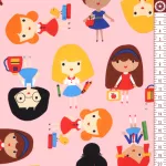 back to school - school girls in pink - designer pamut méteráru