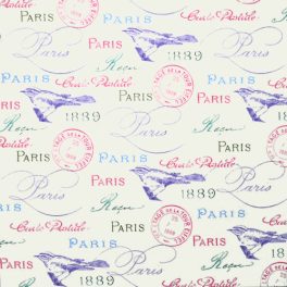   paris in bloom - birds, stamps, words in white - designer pamut méteráru