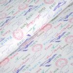 paris in bloom - birds, stamps, words in white - designer pamut méteráru