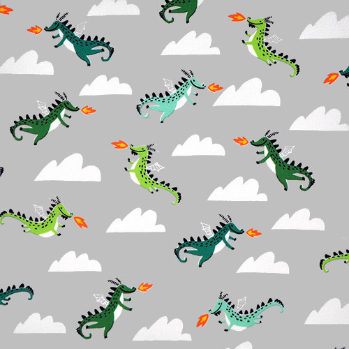 hello lucky - dragons in grey - designer pamut méteráru