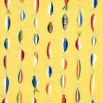 halak - sevenberry plisse - fish on yellow - designer pamut krepp méteráru