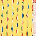 halak - sevenberry plisse - fish on yellow - designer pamut krepp méteráru