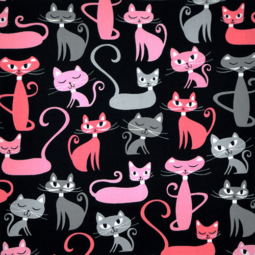 whiskers & tails - cats allover in black - designer pamut méteráru