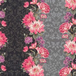   virágok sávban - surrey meadows - vertical floral stripe in grey - designer pamut méteráru