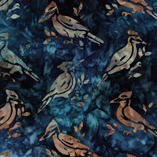 wildlife sanctuary - woodpecker in navy blue - batikolt kézműves designer pamut méteráru