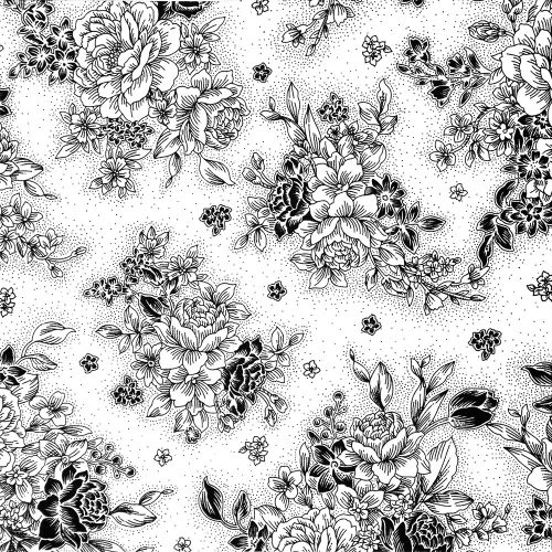black and white – floral in white - designer pamutvászon méteráru